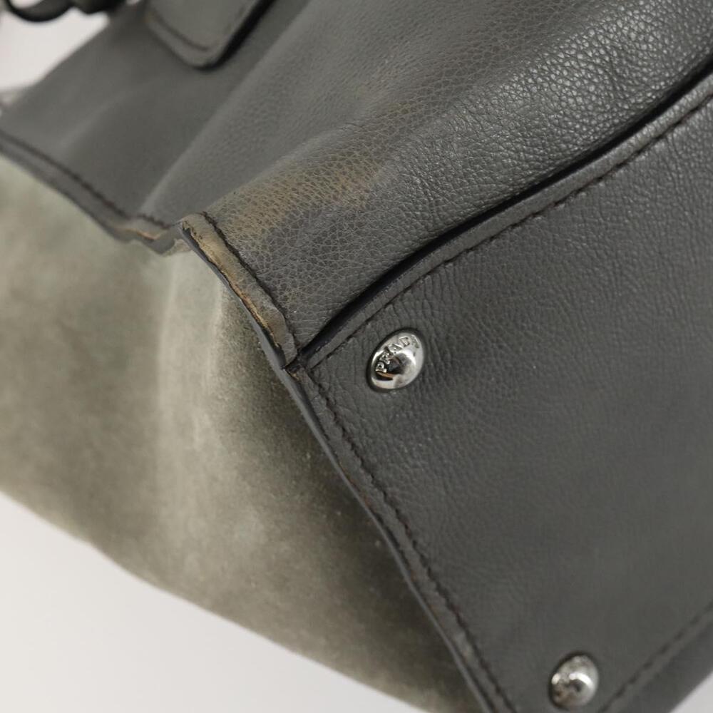PRADA Studs Hand Bag Suede Leather 2way Gray Silver Auth BA8646 - Picture 16 of 16
